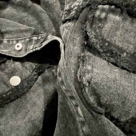 Grunge Goth Punk ROCK & ROLL Preppy Y2K Cotton Oversized Raw Seam Shirt Jacket S - Picture 8 of 11